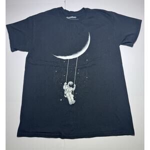 Threadless Astronaut Moon Swing Graphic T-shirt Men’s Sz L‎ Black Short Sleeve